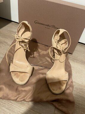 Gianvito Rossi Nude Suede Lace Up Strappy Sandal